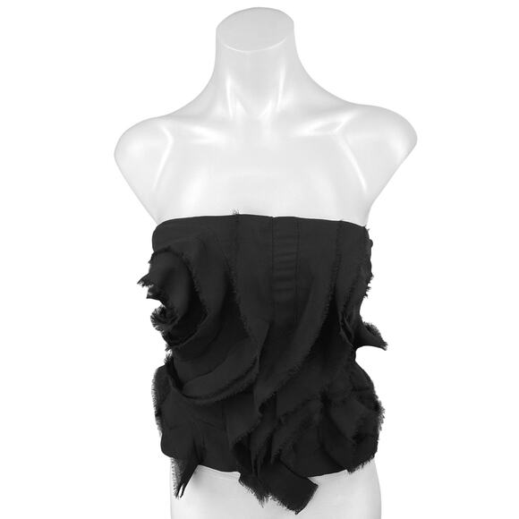 Zara Black Strapless Scalloped Tulle Ruffle Frayed Fringe Tube Crop Top Size S - Picture 1 of 5